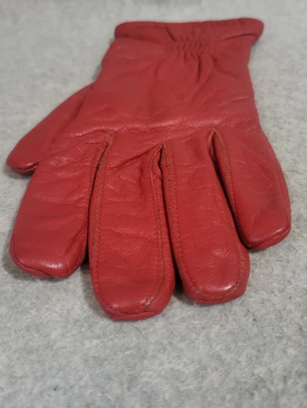 Vintage Red Leather Gloves Women's Size M Winter Driving Lined Retro MCM